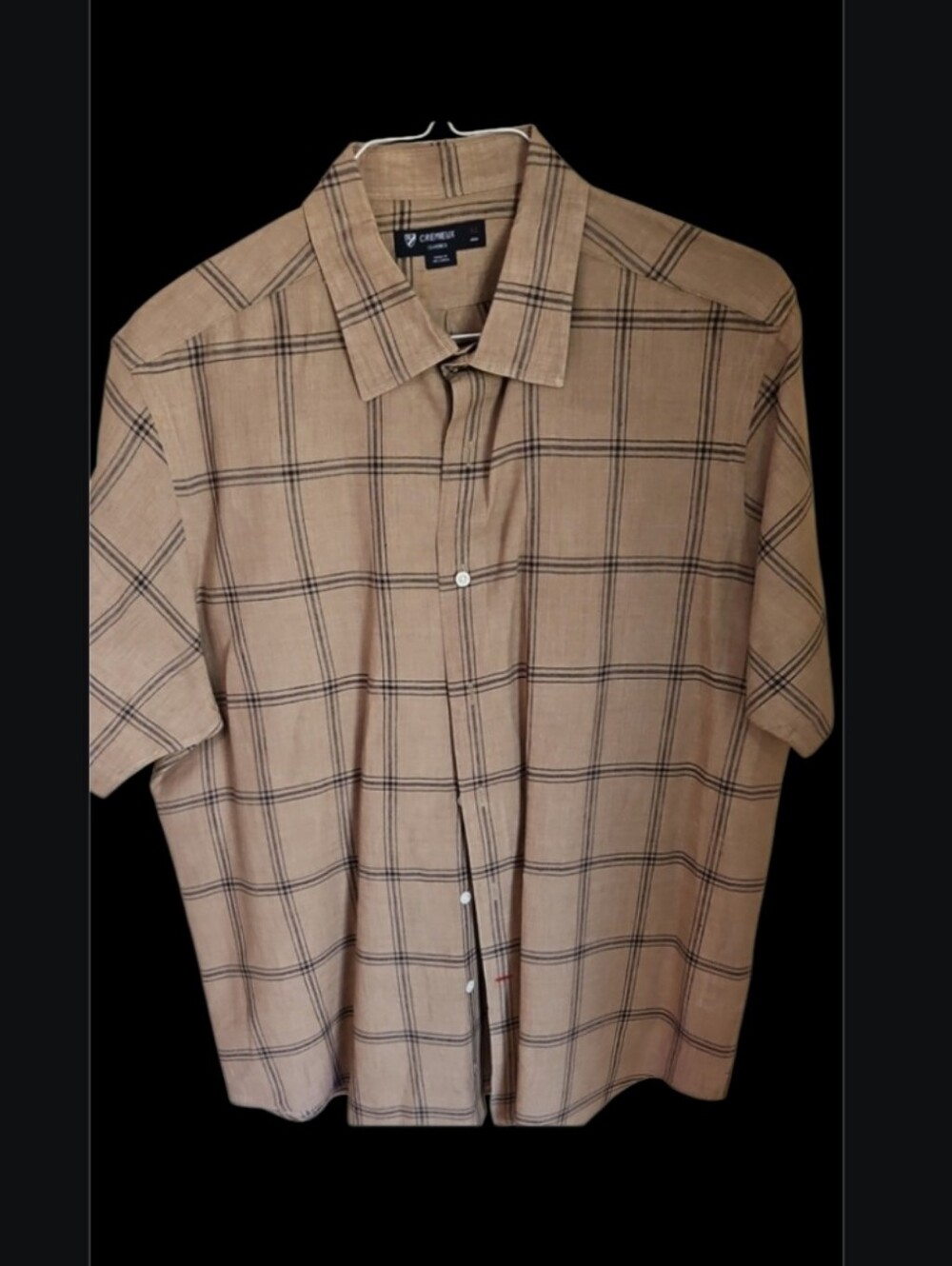 Daniel Cremieux Linen Brown Plaid Short-Sleeve‎ Button-Down Shirt 38 XL